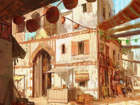 een schilderij van een oude stad in het midden oosten